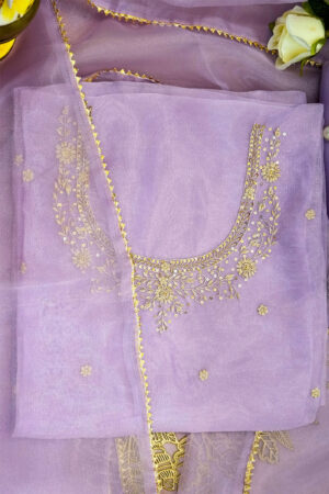 Lavender Unstitched Suit with Handcrafted Zardozi and Pearl Work
