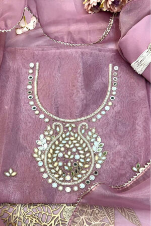 Varnika Pink Sandal Zari & Mirror Suit Set