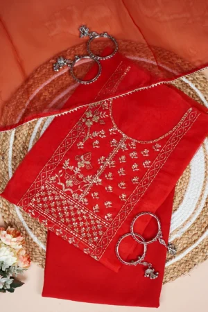 Laal Rang Hand-Embroidered Unstitched Suit Set