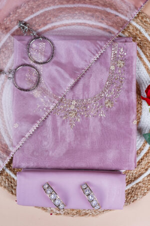 Onion Pink Unstitched Suit with Handcrafted Zardozi And Pearl Work