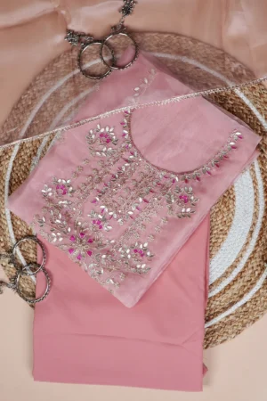 Blush Pink Unstitch Suit with Rich Gota Patti and Rani Thread Embroidery