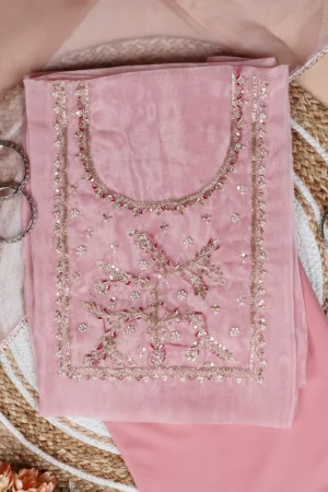 Blush Pink Unstitch Suit with Heavy Handcrafted Zardozi and Gota Patti Work