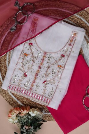 Shubhra Ivory Rose Organza Suit with Gota Zari Work
