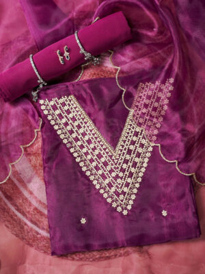 Royal Wine Hand Embroidered Unstitched Suit Set