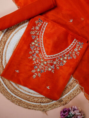 utsav floral resham hand embroidered unstitched suit set