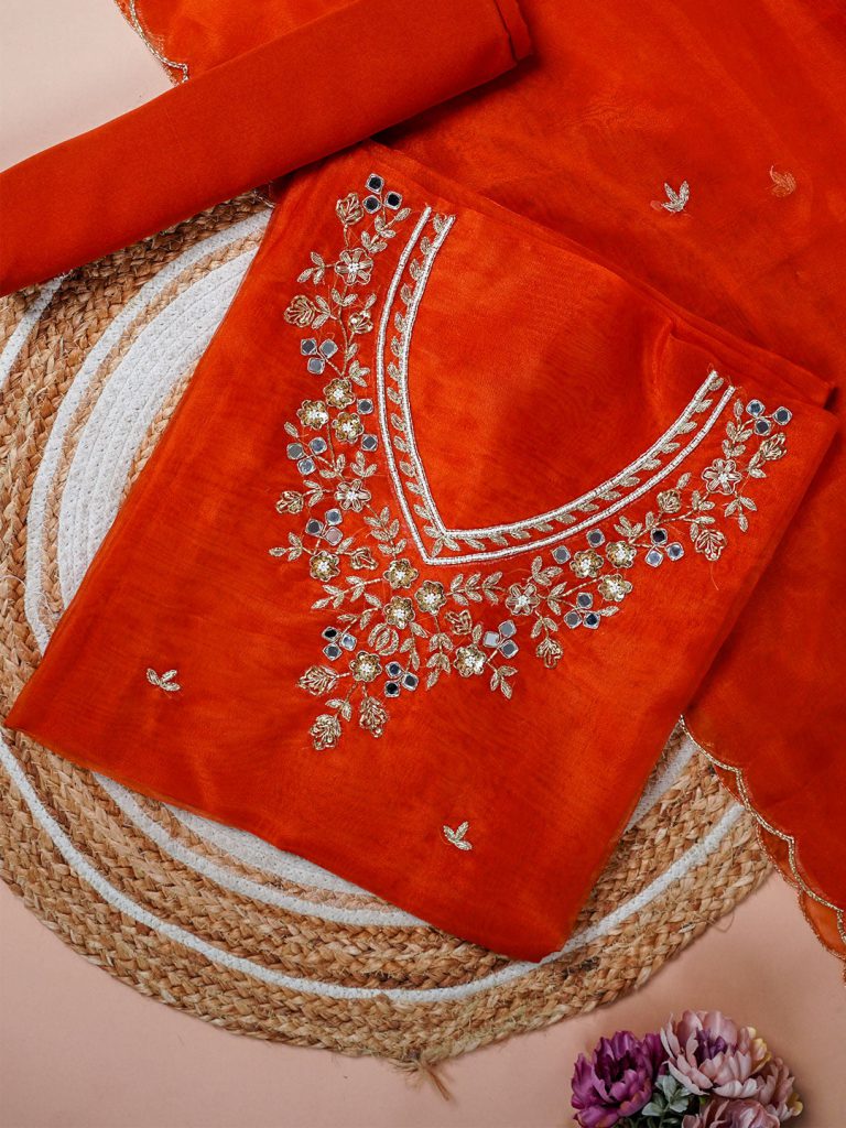 utsav floral resham hand embroidered unstitched suit set